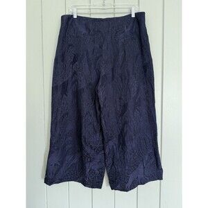 J. Crew Pants 14 Linen-Silk Jacquard Giraffes Navy Blue Wide Leg